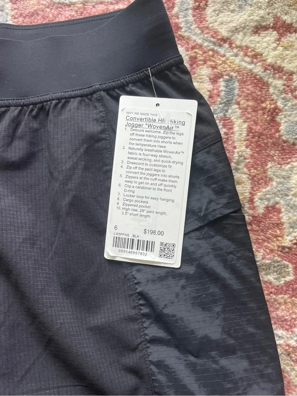 Lululemon Black Convertible High-Rise Hiking Jogger